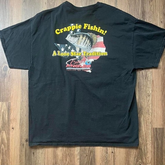Crappie Fishin' A Lone Star Tradition T-Shirt Crazy Angler Black Mens XL - Picture 1 of 4